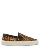 Matchesfashion.com Saint Laurent - Venice Cheetah-print Canvas Slip-on Trainers - Mens - Black Orange