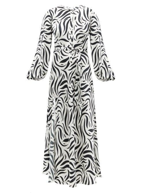 Matchesfashion.com Issimo X Loretta Caponi - Belted Zebra-print Silk-charmeuse Dress - Womens - Animal