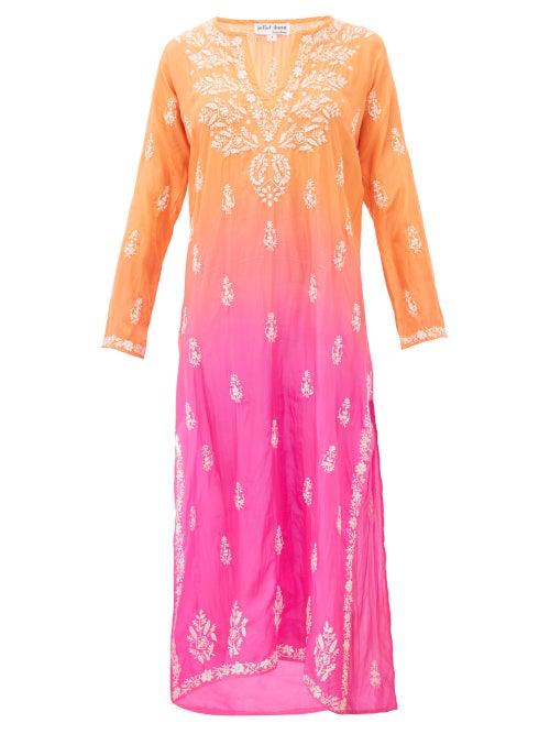 Matchesfashion.com Juliet Dunn - Ombr Sequin Embroidered Silk Kaftan - Womens - Orange Multi
