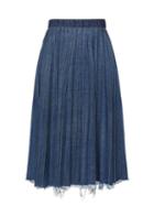 Balenciaga - Distressed Pleated Denim Skirt - Womens - Light Denim