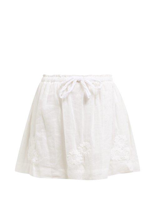 Matchesfashion.com Innika Choo - Flower Embroidered Ramie Mini Skirt - Womens - White
