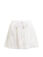 Matchesfashion.com Innika Choo - Flower Embroidered Ramie Mini Skirt - Womens - White