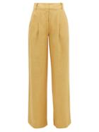 Matchesfashion.com Asceno - Rivello High-rise Pleated Linen Trousers - Womens - Dark Yellow