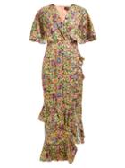 Matchesfashion.com Saloni - Rose Floral Print Silk Blend Lam Dress - Womens - Multi