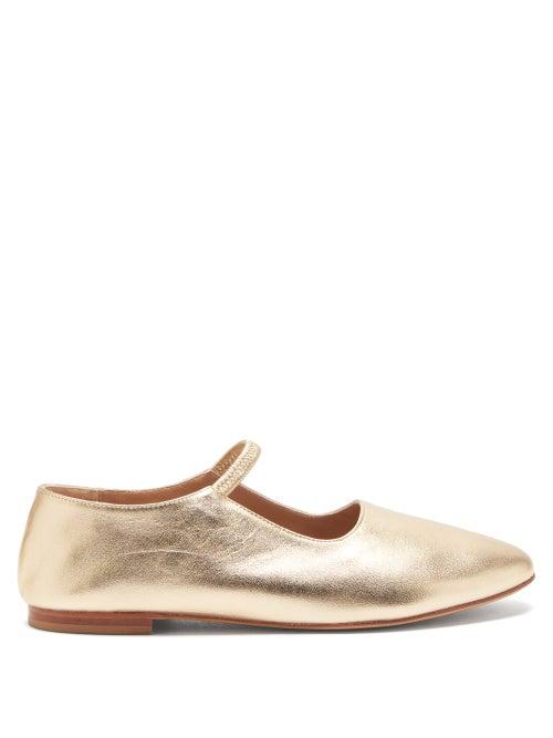 Matchesfashion.com Mansur Gavriel - Glove Metallic-leather Mary-jane Flats - Womens - Gold