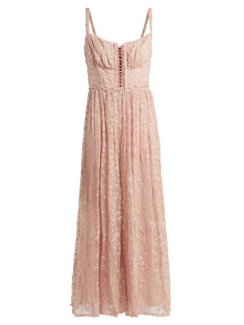 Matchesfashion.com Zimmermann - Castile Embroidered Silk Chiffon Jumpsuit - Womens - Light Pink