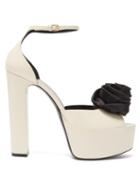 Matchesfashion.com Saint Laurent - Jodie Rose-embellished Leather Platform Sandals - Womens - White Black