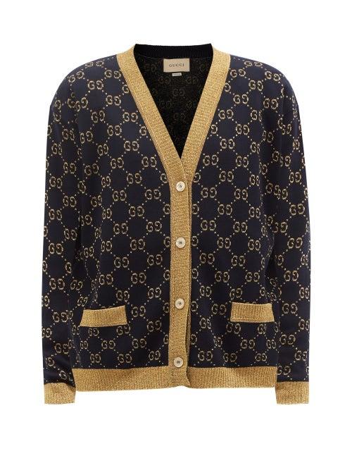 Gucci - Gg Jacquard-knit Cotton-blend Cardigan - Womens - Navy