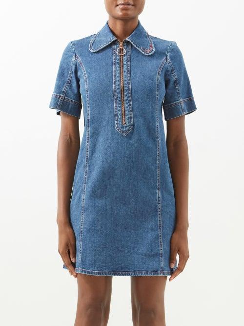 See By Chlo - Half-zip Denim Mini Dress - Womens - Indigo