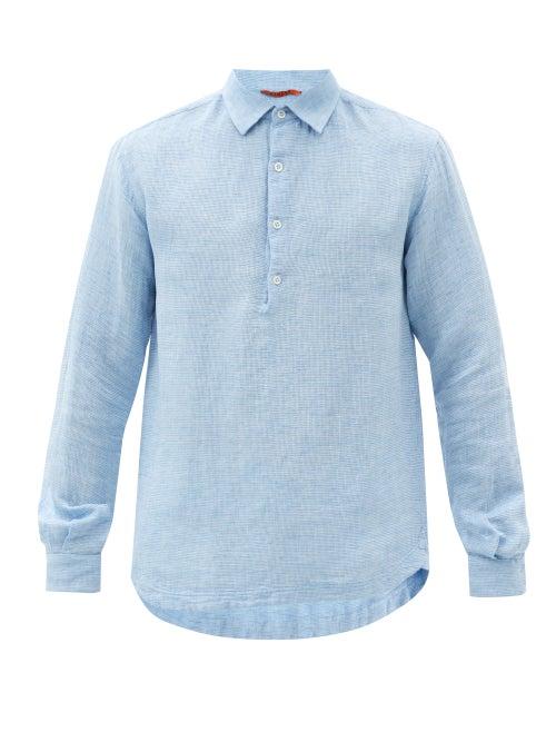 Matchesfashion.com Barena Venezia - Pavan Quarter-placket Cotton-blend Shirt - Mens - Light Blue