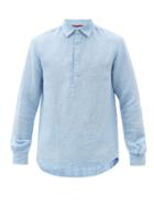 Matchesfashion.com Barena Venezia - Pavan Quarter-placket Cotton-blend Shirt - Mens - Light Blue
