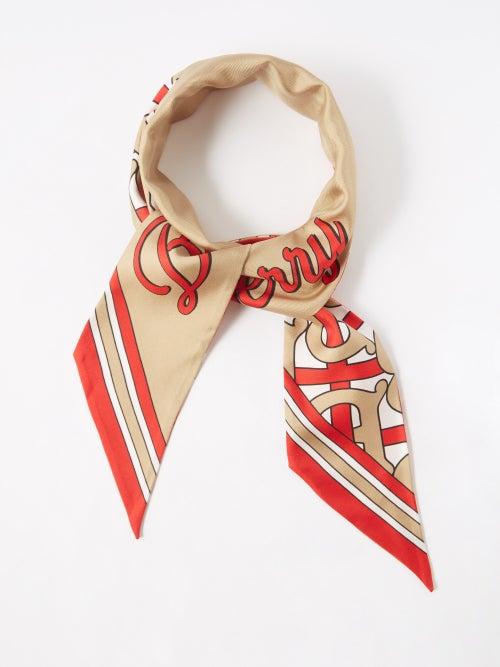 Burberry - Logo-print Silk-twill Scarf - Womens - Red Beige