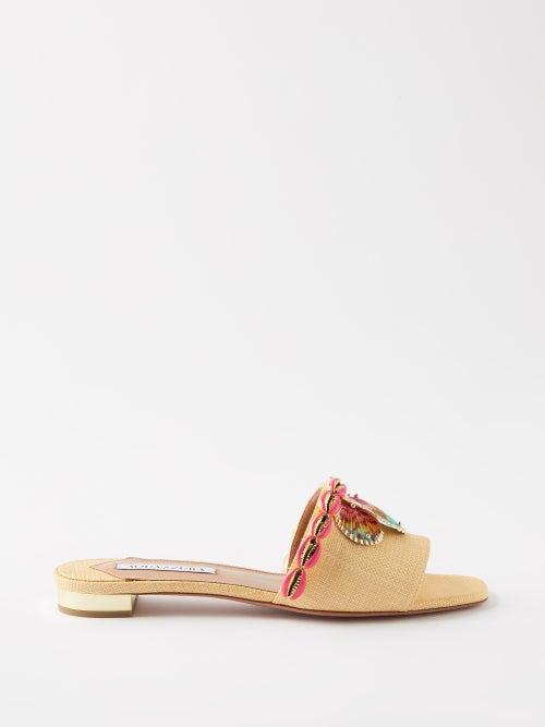 Aquazzura - Off To Ibiza Faux-raffia Sandals - Womens - Beige