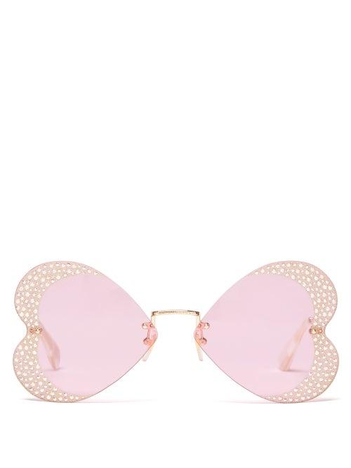 Gucci - Embellished Heart-shaped Sunglasses - Womens - Pink Multi