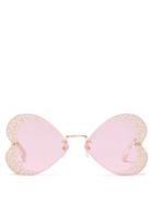 Gucci - Embellished Heart-shaped Sunglasses - Womens - Pink Multi
