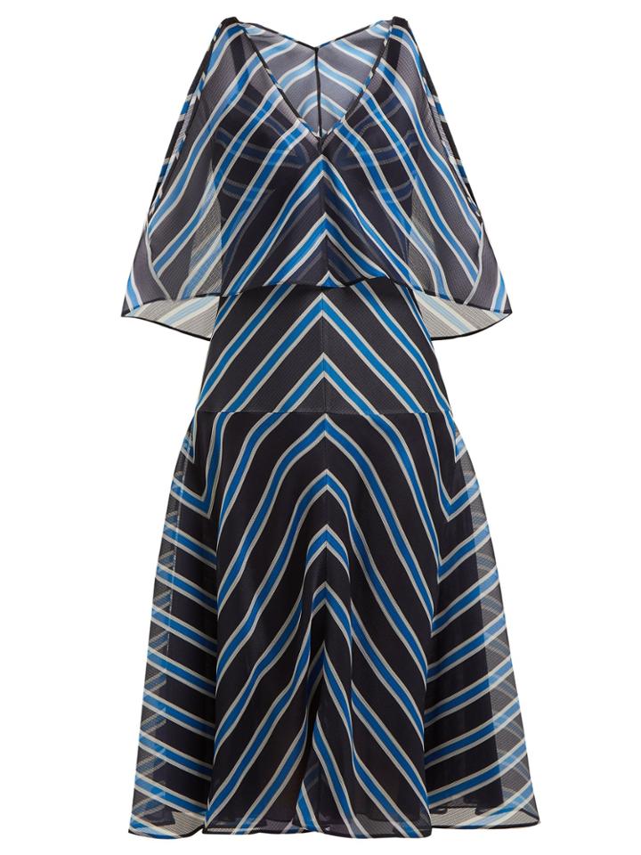 Fendi V-neck Chevron-striped Silk Dress