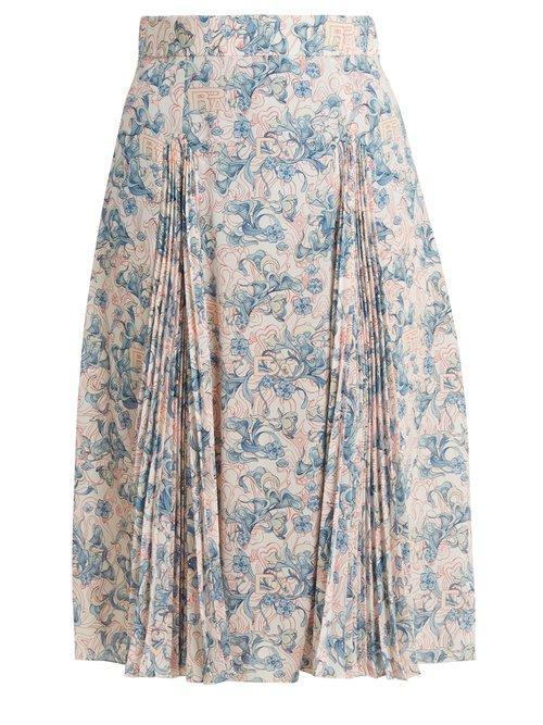 Matchesfashion.com Prada - Sable Floral Print Crepe Skirt - Womens - Blue Print