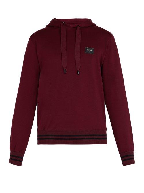 Matchesfashion.com Dolce & Gabbana - Logo Patch Cotton Hooded Sweatshirt - Mens - Burgundy