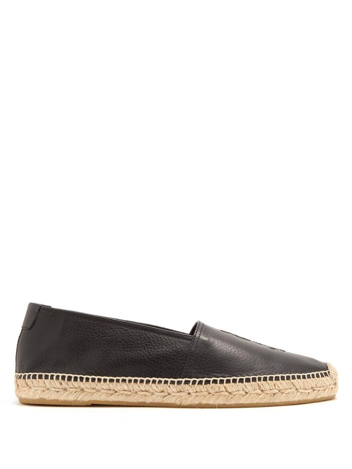 Saint Laurent Logo-embroidered Leather Espadrilles