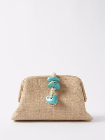 Serena Uziyel - Petra Linen And Jute Clutch - Womens - Blue Beige