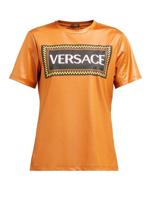 Matchesfashion.com Versace - Logo Print Technical Jersey T Shirt - Womens - Orange
