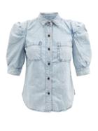Matchesfashion.com Frame - Cresthaven Puff-sleeve Denim Shirt - Womens - Light Denim