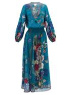 Matchesfashion.com Camilla - Lunar Gazing-print Silk-crepe Maxi Dress - Womens - Green Print