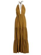On The Island Halterneck Tiered Linen Maxi Dress