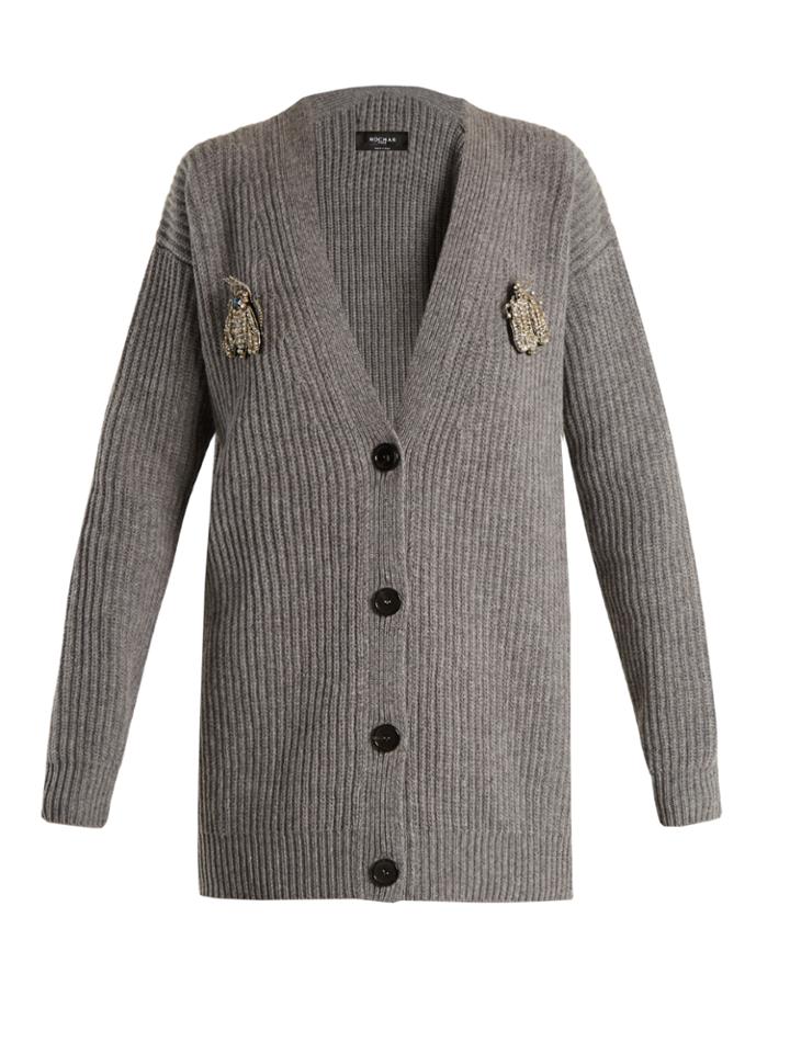 Rochas Brooch-embellished Wool Cardigan