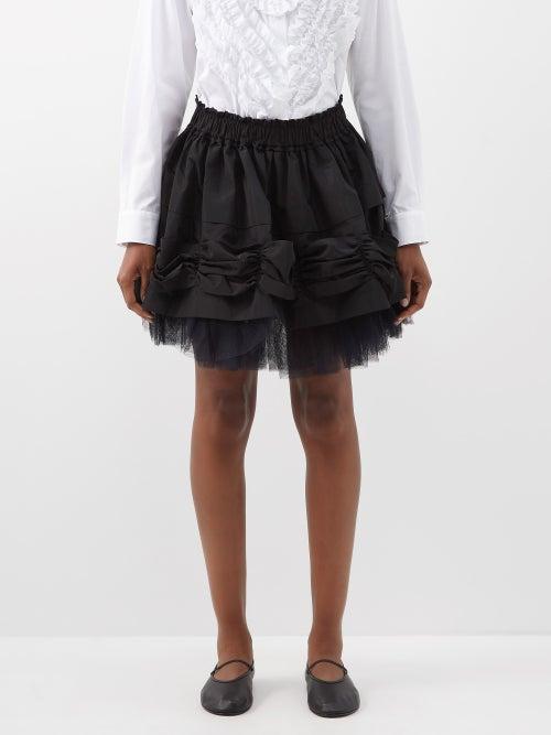Simone Rocha - Ruched Taffeta And Tulle Mini Skirt - Womens - Black