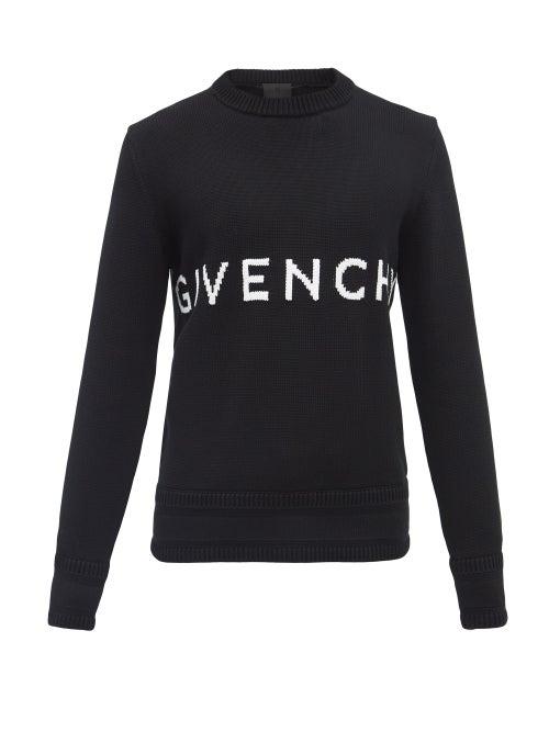 Mens Rtw Givenchy - Logo-intarsia Waffle-knit Cotton Sweater - Mens - Black