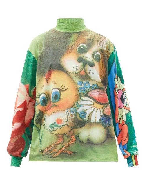 Chopova Lowena - Doggy & Chick Oversized Stretch-jersey Top - Womens - Green Multi
