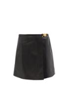 Ladies Rtw Versace - Medusa-plaque Leather Mini Skirt - Womens - Black