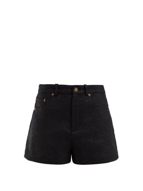Matchesfashion.com Saint Laurent - Metallic Wool Blend Tweed Lam Shorts - Womens - Black