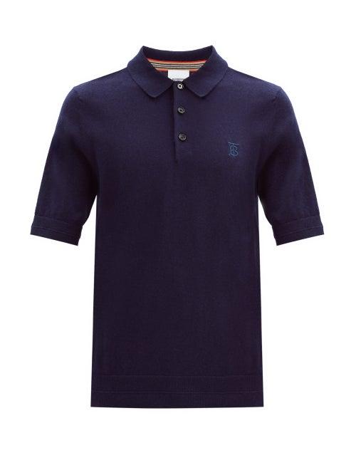 Matchesfashion.com Burberry - Burnham Logo-embroidered Cashmere Polo Shirt - Mens - Navy