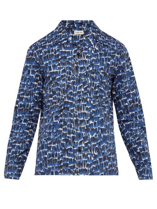 Matchesfashion.com You As - Alec Abstract Print Cotton Shirt - Mens - Blue