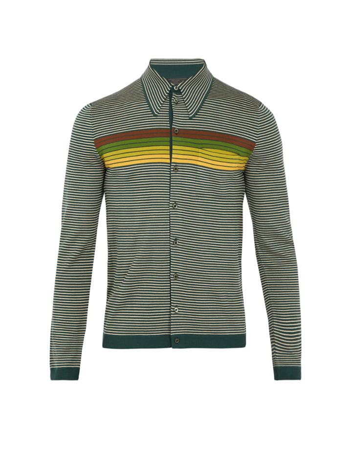 Prada Striped Wool Polo Cardigan