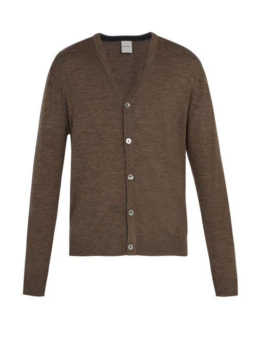 Matchesfashion.com Paul Smith - Long Sleeved Merino Wool Cardigan - Mens - Light Brown