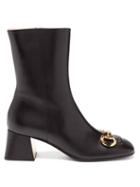 Gucci - Horsebit-chain Leather Ankle Boots - Womens - Black