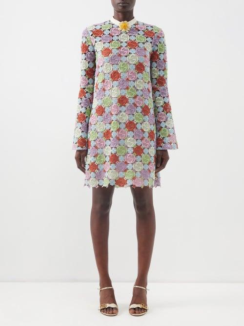 Gucci - Gg-lace Embroidered Cotton-blend Mini Dress - Womens - Multi