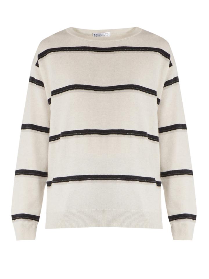 Brunello Cucinelli Monili-embellished Striped Cashmere Sweater