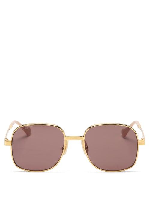 Gucci - Square Metal Sunglasses - Mens - Gold