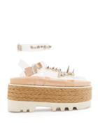 Matchesfashion.com Simone Rocha - Embellished Pvc-strap Espadrille Flatform Sandals - Womens - White