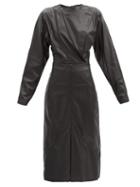 Matchesfashion.com Isabel Marant - Lazuli Balloon-sleeve Leather Midi Dress - Womens - Black