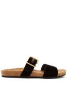 Matchesfashion.com Prada - Double Strap Velvet Slides - Womens - Black