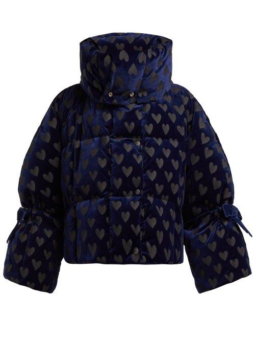 Matchesfashion.com Fendi - Heart Down Filled Velvet Jacket - Womens - Navy