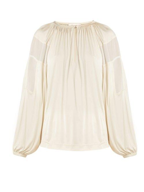 Matchesfashion.com Chlo - Gathered Neck Balloon Sleeve Blouse - Womens - Cream