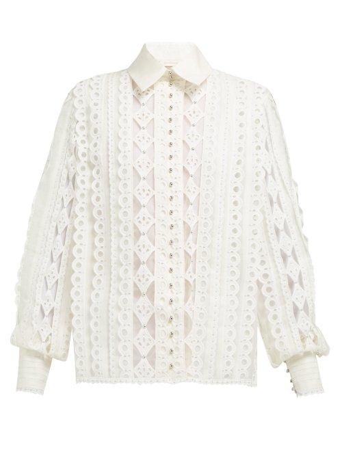 Matchesfashion.com Zimmermann - Moncur Cotton Blend Blouse - Womens - Ivory
