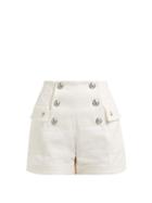 Matchesfashion.com Balmain - High Rise Cotton Tweed Shorts - Womens - White