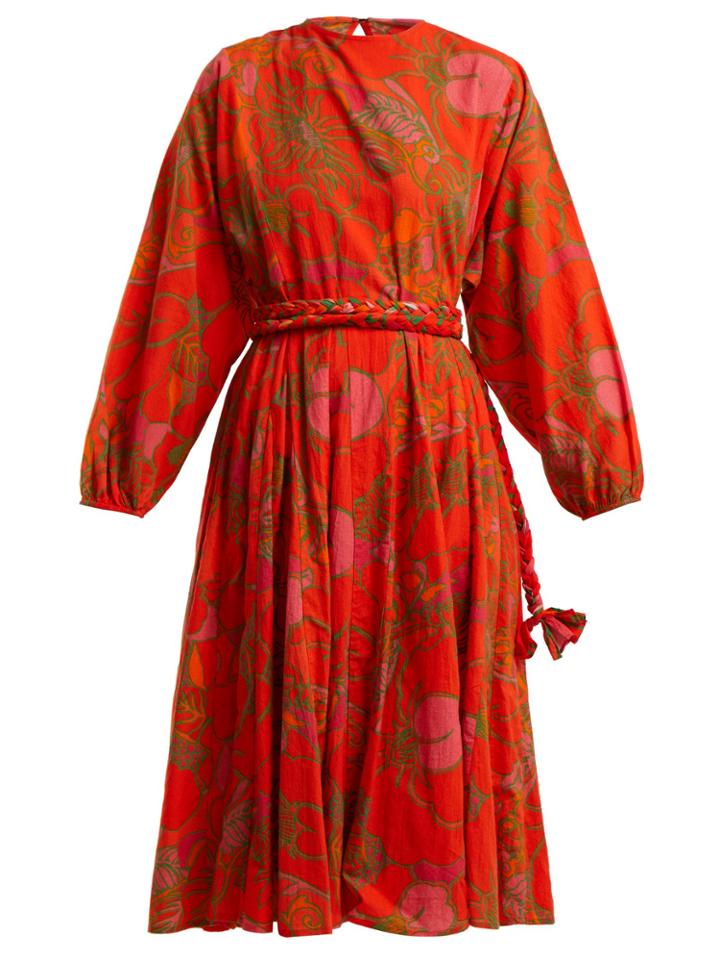 Rhode Resort Devi Floral-print Tie-waist Cotton Dress